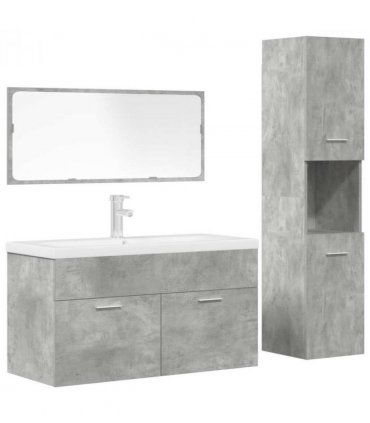 vidaXL 4 Piece Bathroom Furniture Set Concrete Grey Engineered Wood — Size: 90 x 38.5 x 46 cm