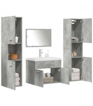 vidaXL 5 Piece Bathroom Furniture Set Concrete Grey Engineered Wood — Size: 60 x 38.5 x 46 cm