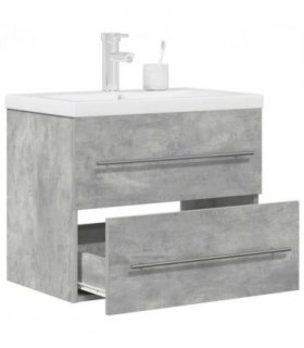 vidaXL 2 Piece Bathroom Furniture Set Concrete Grey Engineered Wood — Size: 60 x 38.5 x 48 cm, Model: with faucet