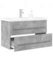 vidaXL 2 Piece Bathroom Furniture Set Concrete Grey Engineered Wood — Size: 80 x 38.5 x 48 cm, Model: with faucet