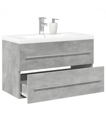 vidaXL 2 Piece Bathroom Furniture Set Concrete Grey Engineered Wood — Size: 80 x 38.5 x 48 cm, Model: without faucet