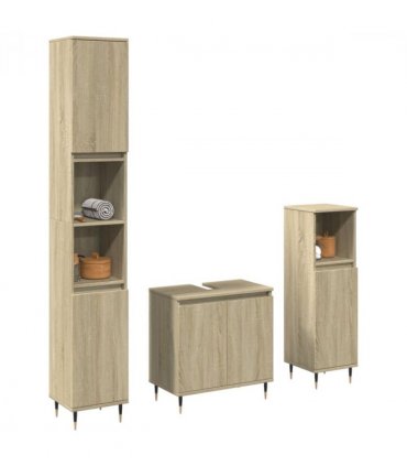 vidaXL 3 Piece Bathroom Furniture Set Sonoma Oak Engineered Wood — V0671993271
