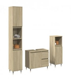 vidaXL 3 Piece Bathroom Furniture Set Sonoma Oak Engineered Wood — V0671993275
