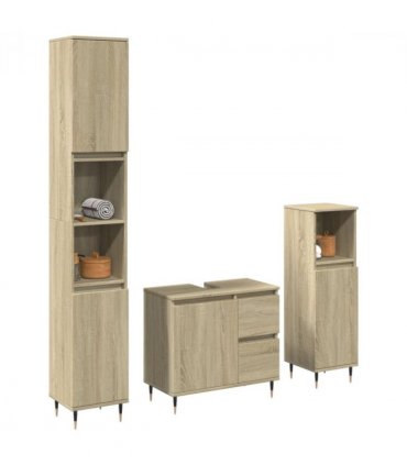 vidaXL 3 Piece Bathroom Furniture Set Sonoma Oak Engineered Wood — V0671993275