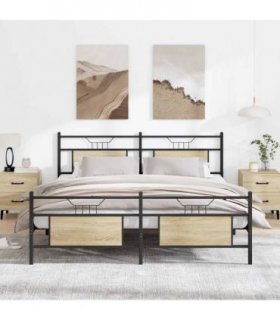 vidaXL Metal Bed Frame without Mattress Sonoma Oak 160x200 — Size: 160 x 200 cm, Model: with headboard & footboard — V0671993276