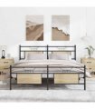 vidaXL Metal Bed Frame without Mattress Sonoma Oak 160x200 — Size: 160 x 200 cm, Model: with headboard & footboard — V0671993276