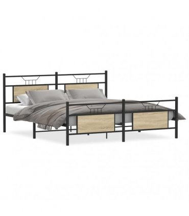 vidaXL Metal Bed Frame without Mattress Sonoma Oak 160x200 — Size: 160 x 200 cm, Model: with headboard & footboard — V0671993276
