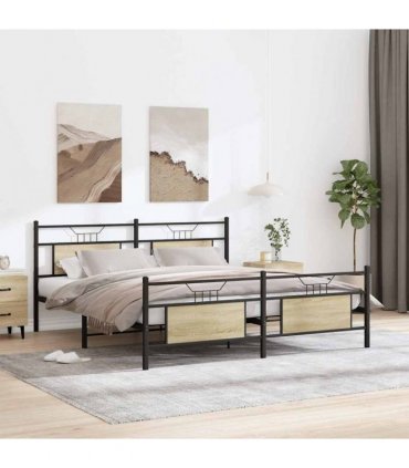 vidaXL Metal Bed Frame without Mattress Sonoma Oak 160x200 — Size: 160 x 200 cm, Model: with headboard & footboard — V0671993276
