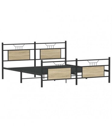 vidaXL Metal Bed Frame without Mattress Sonoma Oak 160x200 — Size: 160 x 200 cm, Model: with headboard & footboard — V0671993276