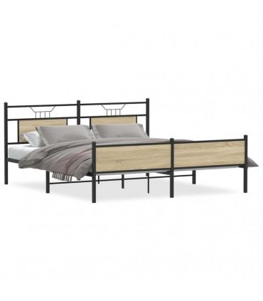 vidaXL Metal Bed Frame without Mattress Sonoma Oak 16 — Size: 160 x 200 cm, Model: with headboard & high footboard — V0671993278