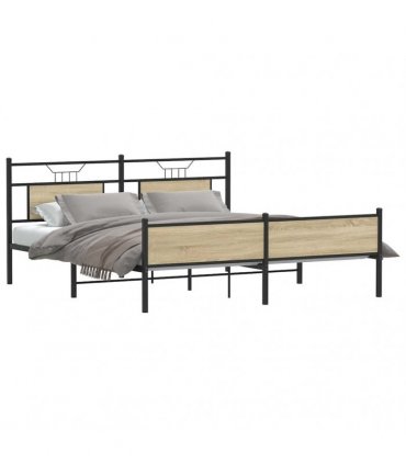 vidaXL Metal Bed Frame without Mattress Sonoma Oak 16 — Size: 160 x 200 cm, Model: with headboard & high footboard — V0671993278