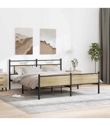 vidaXL Metal Bed Frame without Mattress Sonoma Oak 16 — Size: 160 x 200 cm, Model: with headboard & high footboard — V0671993278