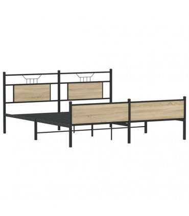 vidaXL Metal Bed Frame without Mattress Sonoma Oak 16 — Size: 160 x 200 cm, Model: with headboard & high footboard — V0671993278