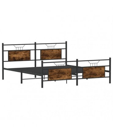 vidaXL Metal Bed Frame without Mattress Smoked Oak 160x200 — Size: 160 x 200 cm, Model: with headboard & footboard — V0671993280