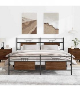 vidaXL Metal Bed Frame without Mattress Brown Oak 180x200 — Size: 180 x 200 cm, Model: with headboard & footboard — V0671993293