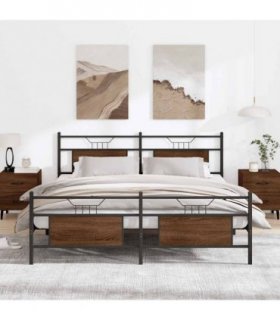 vidaXL Metal Bed Frame without Mattress Brown Oak 160x200 — Size: 160 x 200 cm, Model: with headboard & footboard — V0671993297