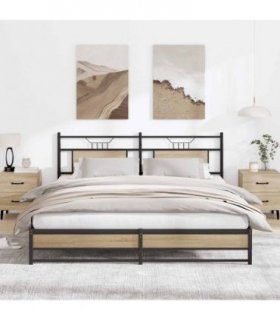 vidaXL Metal Bed Frame without Mattress Sonoma Oa — Size: 180 x 200 cm, Model: with headboard & dual low footboard — V0671993305
