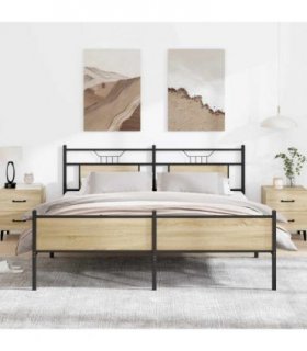 vidaXL Metal Bed Frame without Mattress Sonoma Oak 18 — Size: 180 x 200 cm, Model: with headboard & high footboard — V0671993319