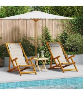 vidaXL Beach Chair with Cushion Folding 2 pcs Brown Solid Acacia Wood — Colour: Light grey