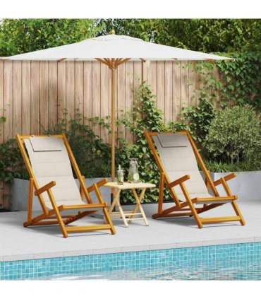 vidaXL Beach Chair with Cushion Folding 2 pcs Brown Solid Acacia Wood — Colour: Light grey