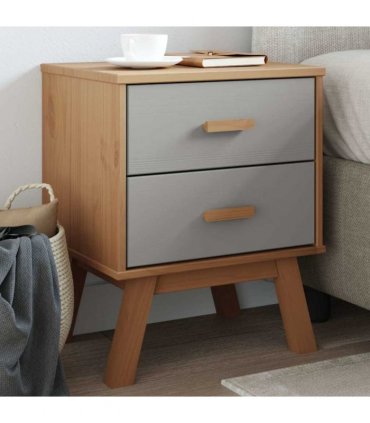 vidaXL Bedside Cabinet OLDEN Grey and Brown Solid Wood Pine