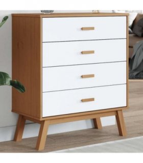 vidaXL Drawer Cabinet OLDEN White and Brown Solid Wood Pine