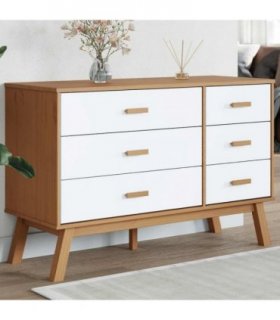 vidaXL Drawer Cabinet OLDEN White and Brown Solid Wood Pine — V0671993398