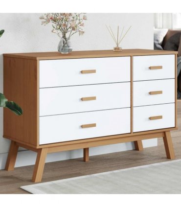 vidaXL Drawer Cabinet OLDEN White and Brown Solid Wood Pine — V0671993398