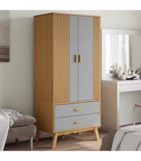 vidaXL Wardrobe OLDEN Grey and Brown 76.5x53x172 cm Solid Wood Pine