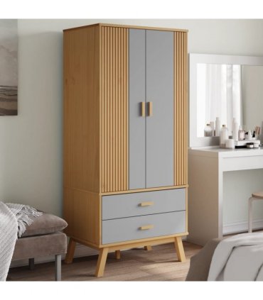 vidaXL Wardrobe OLDEN Grey and Brown 76.5x53x172 cm Solid Wood Pine