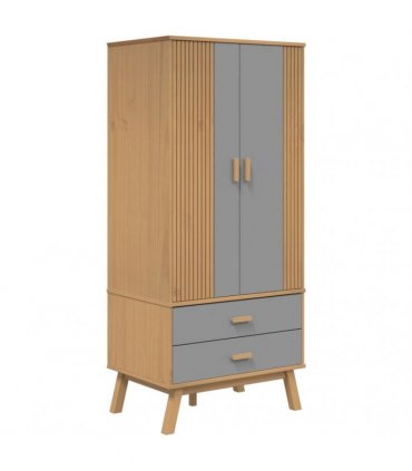 vidaXL Wardrobe OLDEN Grey and Brown 76.5x53x172 cm Solid Wood Pine
