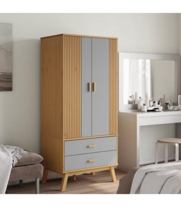 vidaXL Wardrobe OLDEN Grey and Brown 76.5x53x172 cm Solid Wood Pine