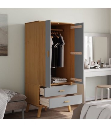 vidaXL Wardrobe OLDEN Grey and Brown 76.5x53x172 cm Solid Wood Pine