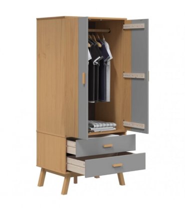 vidaXL Wardrobe OLDEN Grey and Brown 76.5x53x172 cm Solid Wood Pine