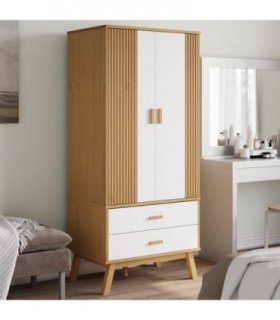 vidaXL Wardrobe OLDEN White and Brown 76.5x53x172 cm Solid Wood Pine
