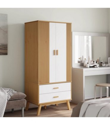 vidaXL Wardrobe OLDEN White and Brown 76.5x53x172 cm Solid Wood Pine