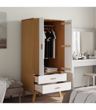 vidaXL Wardrobe OLDEN White and Brown 76.5x53x172 cm Solid Wood Pine