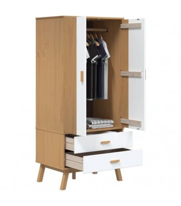 vidaXL Wardrobe OLDEN White and Brown 76.5x53x172 cm Solid Wood Pine