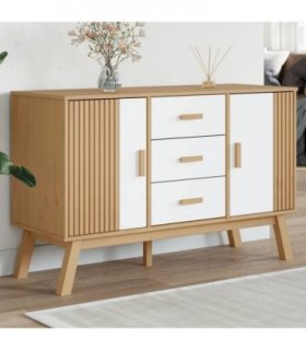 vidaXL Sideboard OLDEN White and Brown 114x43x73.5cm Solid Wood Pine