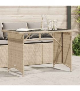 vidaXL Garden Table with Glass Top Beige 110x68x70 cm Poly Rattan