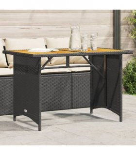 vidaXL Garden Table with Wooden Top Black 110x68x70 cm Poly Rattan