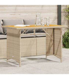 vidaXL Garden Table with Wooden Top Beige 110x68x70 cm Poly Rattan