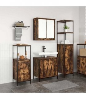 vidaXL Bathroom Furniture Set with Shelf 3 pcs Smoked Oak and Black — Model: Basin cabinet +2x bathroom cabinet