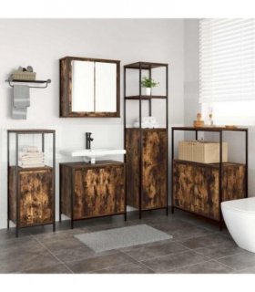 vidaXL Bathroom Furniture Set with Shelf 5 pcs Smoked Oak and Black — Model: Basin cabinet +wall cabinet +3x bathroom cabinet