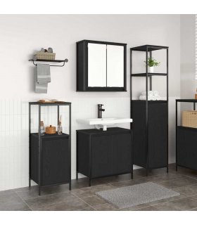 vidaXL Bathroom Furniture Set 3 pcs Black Oak Engineered Wood — Model: Basin cabinet +2x bathroom cabinet