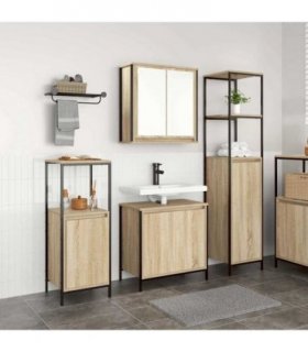 vidaXL Bathroom Furniture Set with Shelf 3 pcs Sonoma Oak and Black — Model: Basin cabinet +2x bathroom cabinet