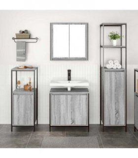 vidaXL Bathroom Furniture Set with Shelf 3 pcs Grey Sonoma and Black — Model: Basin cabinet +2x bathroom cabinet