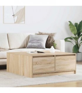 vidaXL Coffee Table with Drawers Sonoma Oak 100x100x40 cm — Size: 100 x 100 x 40 cm