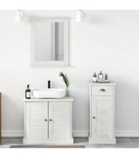 vidaXL Bathroom Furniture Set 3 pcs Antique White Solid Pine Wood — Model: Sink base +mirror +bathroom cabinet