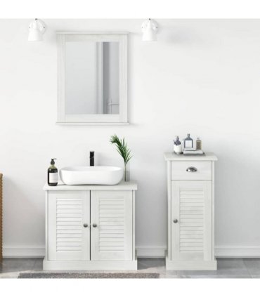 vidaXL Bathroom Furniture Set 3 pcs Antique White Solid Pine Wood — Model: Sink base +mirror +bathroom cabinet